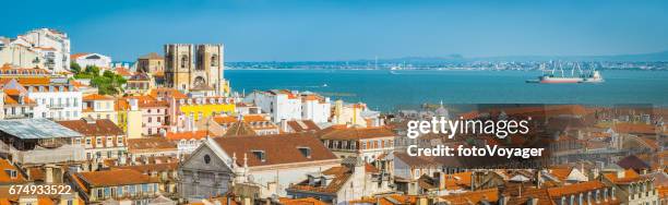 lisbon panoramic view over baixa rooftop se cathedral tagus portugal - baixa stock pictures, royalty-free photos & images