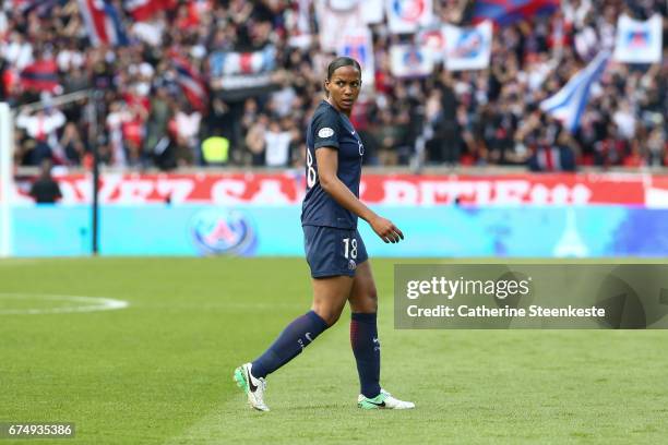 Marie-Laure Delie of Paris Saint-Germain looks on during the Women's Champions League match between Paris Saint Germain and Barcelona at Parc des...