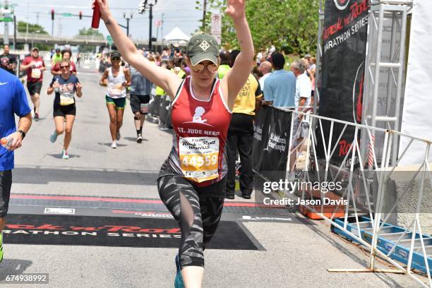 Recording Artist Kellie Pickler finishes her race during the St. Jude Rock 'n' Roll Nashville Marathon on April 29, 2017 in Nashville, Tennessee.