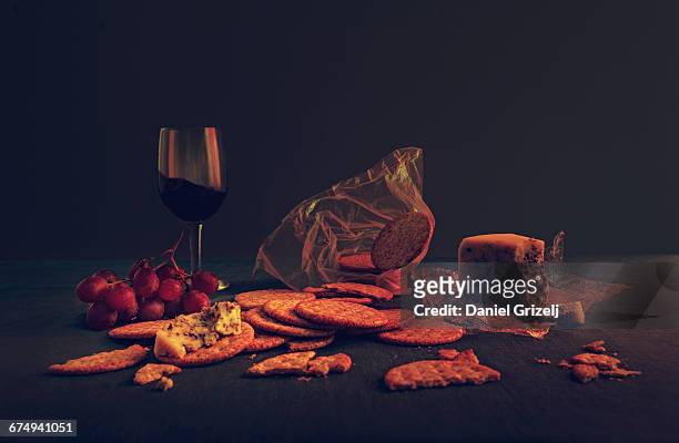 Crackers with cheese and wine