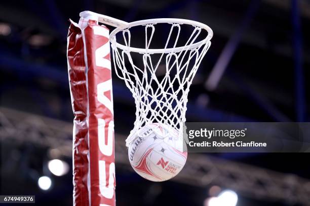 General view prior to the round 10 Super Netball match between the Magpies and the Firebirds at the Silverdome on April 30, 2017 in Launceston,...