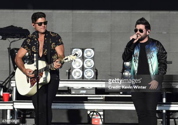 Musicians Dan Smyers and Shay Mooney of Dan + Shay perform on the Toyota Mane Stage during day 2 of 2017 Stagecoach California's Country Music...