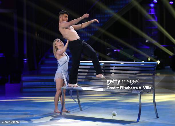 Italian judoka Fabio Basile and his dance partner Anastasia Kuzmina perform on the Italian TV show 'Ballando Con Le Stelle' at Auditorium Rai on...