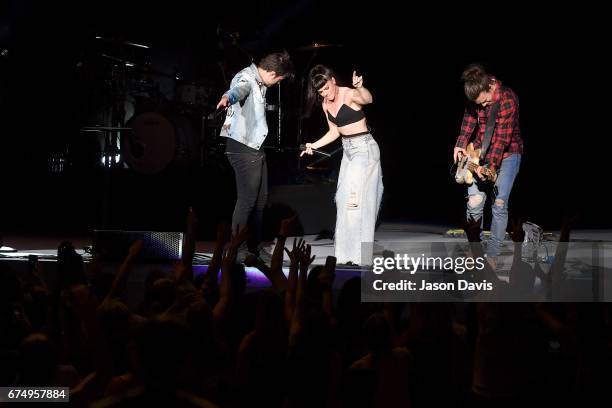 Neil Perry, Kimberly Perry and Reid Perry of The Band Perry perform on stage at the Ascend Amphitheater on April 29, 2017 in Nashville, Tennessee.