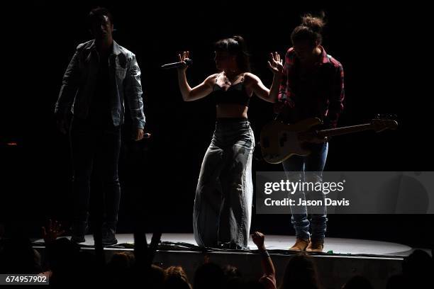 Neil Perry, Kimberly Perry and Reid Perry of The Band Perry perform on stage at the Ascend Amphitheater on April 29, 2017 in Nashville, Tennessee.