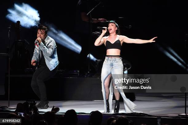 Neil Perry and Kimberly Perry of The Band Perry perform on stage at the Ascend Amphitheater on April 29, 2017 in Nashville, Tennessee.