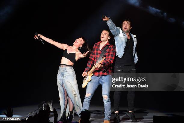 Neil Perry, Kimberly Perry and Reid Perry of The Band Perry perform on stage at the Ascend Amphitheater on April 29, 2017 in Nashville, Tennessee.