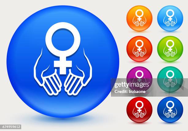 hands holding venus symbol icon on shiny color circle buttons - menopause stock illustrations