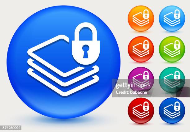 document protection icon on shiny color circle buttons - hybrid learning stock illustrations