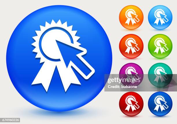 award ribbon and cursor icon on shiny color circle buttons - hybrid learning stock illustrations