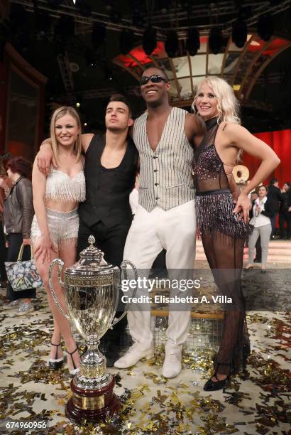 Winners Fabio Basile and Oney Tapia and their dance partners Anastasia Kuzmina and Veera Kinnunen attend the Italian TV show 'Ballando Con Le Stelle'...