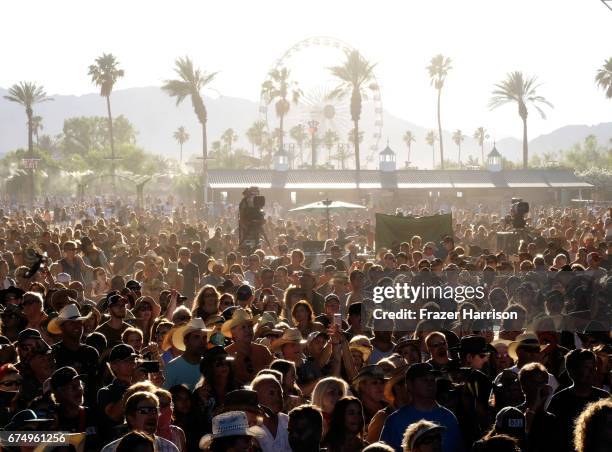 Festivalgoers at the Palomino Stage during day 2 of 2017 Stagecoach California's Country Music Festival at the Empire Polo Club on April 29, 2017 in...