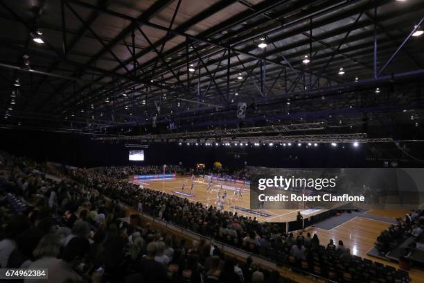 General view during the round 10 Super Netball match between the Magpies and the Firebirds at the Silverdome on April 30, 2017 in Launceston,...