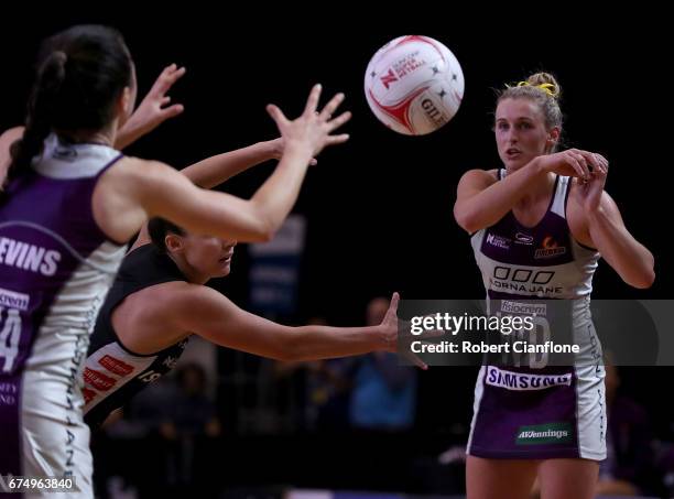 Gabi Simpson of the Firebirds passes the ball during the round 10 Super Netball match between the Magpies and the Firebirds at the Silverdome on...