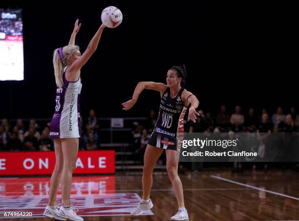 Ashleigh Brazill of the Magpies passes the ball during the round 10 Super Netball match between the Magpies and the Firebirds at the Silverdome on...