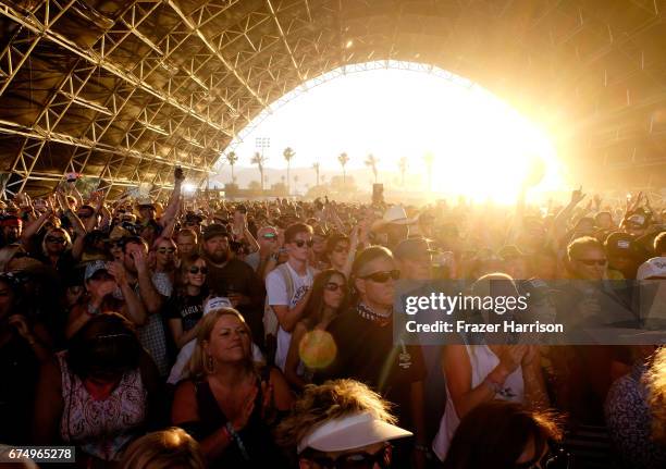 Festivalgoers on the Palomino Stage during day 2 of 2017 Stagecoach California's Country Music Festival at the Empire Polo Club on April 29, 2017 in...