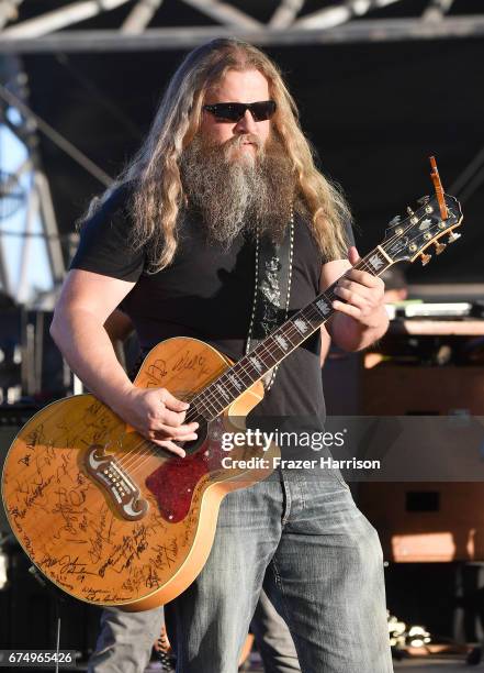 Musician Jamey Johnson performs on the Palomino Stage during day 2 of 2017 Stagecoach California's Country Music Festival at the Empire Polo Club on...