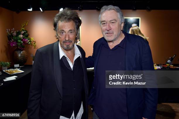 Al Pacino and Robert DeNiro attend "The Godfather" 45th Anniversary Screening during 2017 Tribeca Film Festival closing night at Radio City Music...