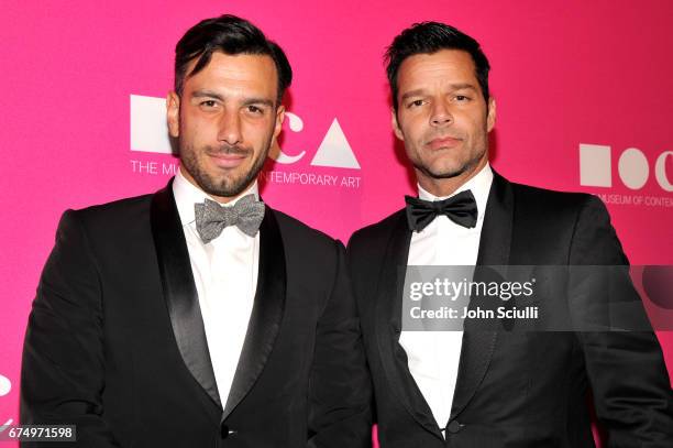 Artist Jwan Yosef and singer Ricky Martin at the MOCA Gala 2017 honoring Jeff Koons at The Geffen Contemporary at MOCA on April 29, 2017 in Los...