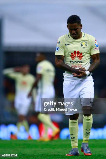 Michael Arroyo of America gestures during the 16th round match between America and Atlas as part of the Torneo Clausura 2017 Liga MX at Azteca...