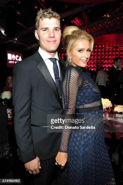 Chris Zylka and Paris Hilton at the MOCA Gala 2017 honoring Jeff Koons at The Geffen Contemporary at MOCA on April 29, 2017 in Los Angeles,...
