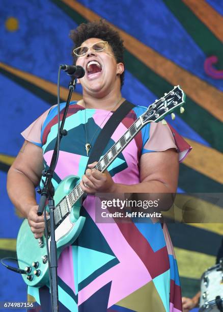 Musician Brittany Howard of Alabama Shakes performs onstage during Day 2 of the 2017 New Orleans Jazz & Heritage Festival at Fair Grounds Race Course...