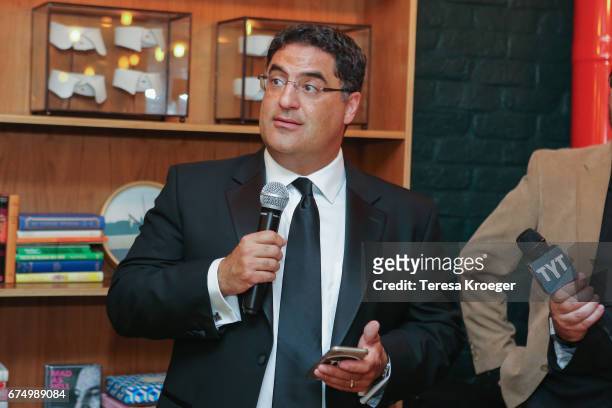 Cenk Uygur, founder, CEO, and host of The Young Turks, speaks at The Young Turks' Watchdog Correspondents' dinner on April 29, 2017 in Washington, DC.