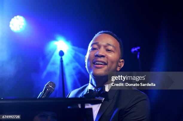 Singer John Legend performs at the MOCA Gala 2017 honoring Jeff Koons at The Geffen Contemporary at MOCA on April 29, 2017 in Los Angeles, California.