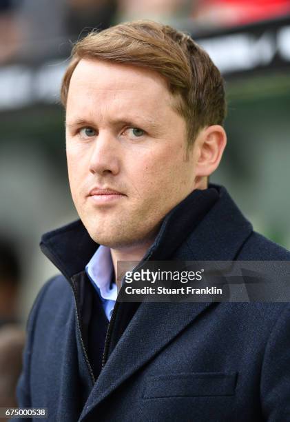 Olaf Rebbe, sports director of Wolfsburg looks on during the Bundesliga match between VfL Wolfsburg and Bayern Muenchen at Volkswagen Arena on April...