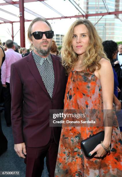 Artists Sterling Ruby and Melanie Schiff at the MOCA Gala 2017 honoring Jeff Koons at The Geffen Contemporary at MOCA on April 29, 2017 in Los...