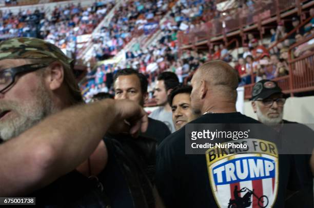 Neil Makhija finds himself in an altercation with Bikers for Trump who try to remove him from a April 29, 2017 campaign rally of Donald Trump, in...