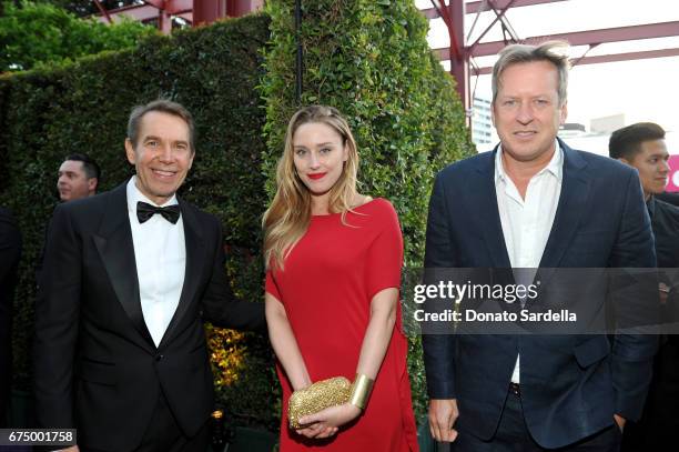 Honoree Jeff Koons, Carmen Ellis and Director Doug Aitken at the MOCA Gala 2017 honoring Jeff Koons at The Geffen Contemporary at MOCA on April 29,...