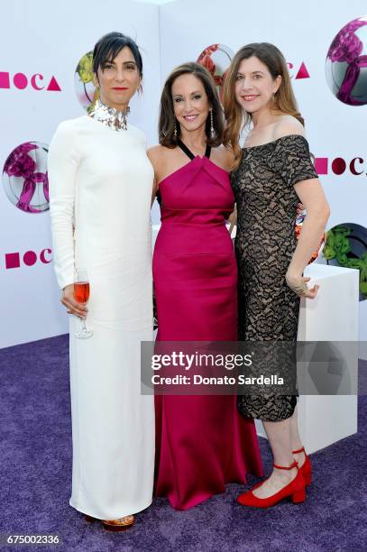 Maria Seferian, MOCA Board Co-Chair, Lilly Tartikoff Karatz and Deborah Vankin at the MOCA Gala 2017 honoring Jeff Koons at The Geffen Contemporary...