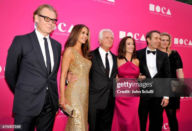 Director Philippe Vergne, Vaitiare Hirshon, MOCA Board Co-Chairs, Maurice Marciano, Lilly Tartikoff Karatz, Honoree Jeff Koons and Artist Justine...