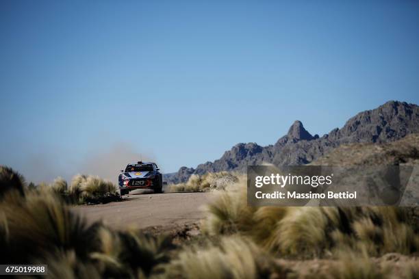Thierry Neuville of Belgium and Nicolas Gilsoul of Belgium compete in their Hyundai Motorsport WRT Hyundai i20 WRC during Day Two of the WRC...