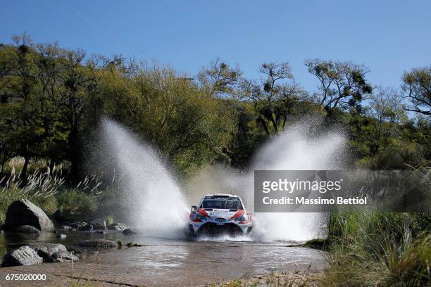 Jari Matti Latvala of Finland and Mikka Anttila of Finland compete in their Toyota Gazoo Racing WRT Toyota Yaris WRC during Day Two of the WRC...