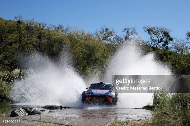 Thierry Neuville of Belgium and Nicolas Gilsoul of Belgium compete in their Hyundai Motorsport WRT Hyundai i20 WRC during Day Two of the WRC...