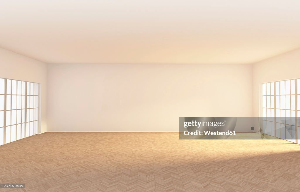 Empty room with parquet, 3d rendering