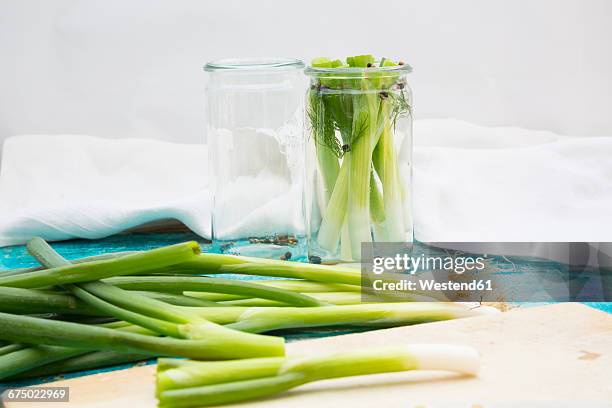 pickled spring onions - bosui stockfoto's en -beelden