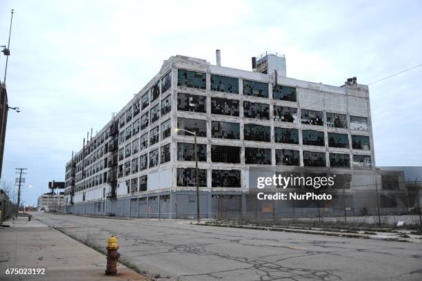 The abandoned Packard auto assembly plant stands in Detroit, Michigan, USA on April 13, 2017.