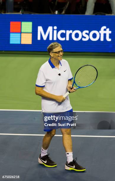 Bill Gates warms up at the Match For Africa 4 exhibition match at KeyArena on April 29, 2017 in Seattle, Washington.