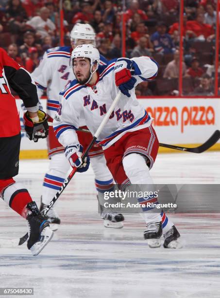 Mika Zibanejad of the New York Rangers skates against the Ottawa Senators in Game One of the Eastern Conference Second Round during the 2017 NHL...