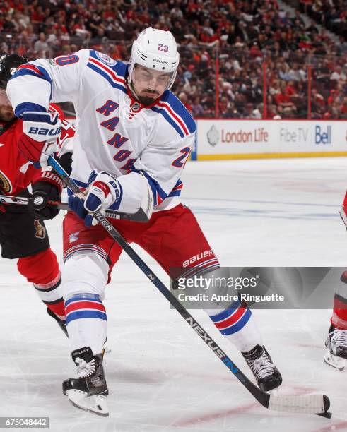 Chris Kreider of the New York Rangers skates against the Ottawa Senators in Game One of the Eastern Conference Second Round during the 2017 NHL...