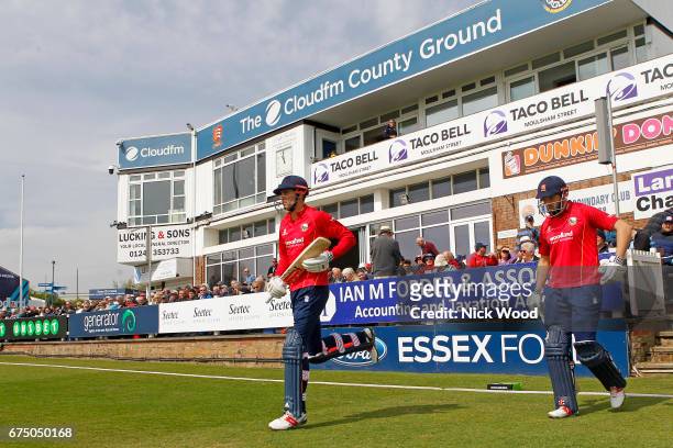 Alastair Cook and Nick Browne of Essex take to the field at the start of play during the Royal London One-Day Cup match between Essex and Hampshire...