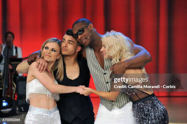 Oney Tapia ,Veera Kinnunen, Fabio Basile and Anastasia Kuzmina attend Ballando Con Le Stelle tv show on April 29, 2017 in Rome, Italy.