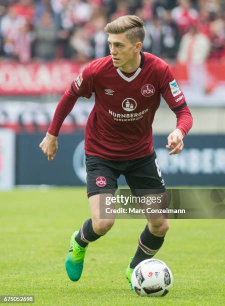 Lucas Hufnagel of Nuernberg with ball during the Second Bundesliga match between 1. FC Nuernberg and VfB Stuttgart at Arena Nuernberg on April 29,...