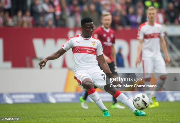 Ebenezer Ofori of Stuttgart with ball during the Second Bundesliga match between 1. FC Nuernberg and VfB Stuttgart at Arena Nuernberg on April 29,...