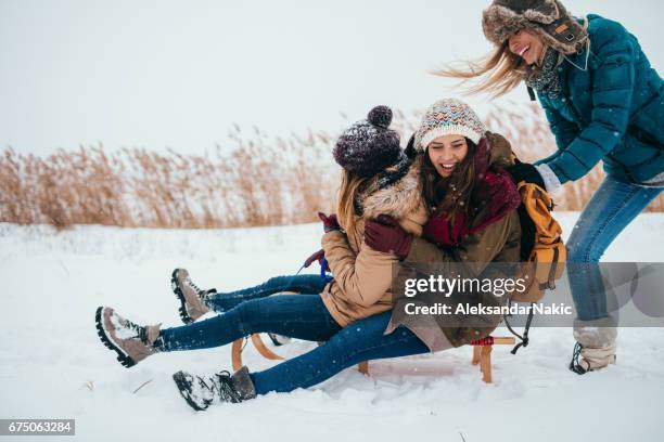 sledding - sled push stock pictures, royalty-free photos & images