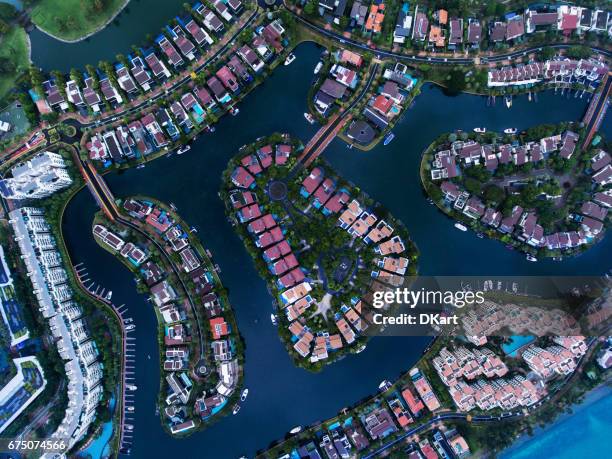 singapore residential area aerial view - sentosa island singapore stock pictures, royalty-free photos & images