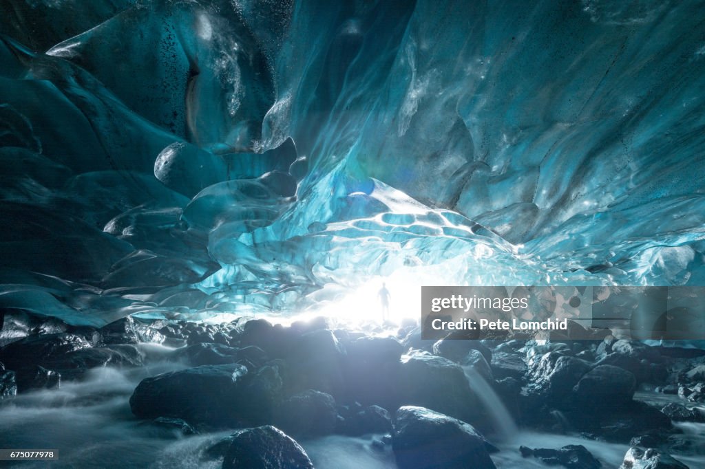 Ice cave person iceland